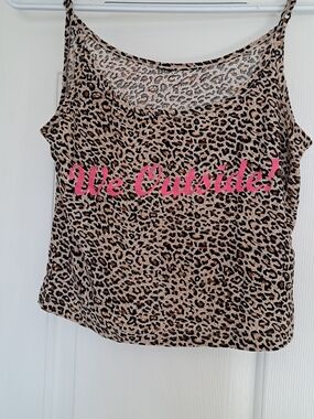 Leopard Print Tank Top with Pink Script